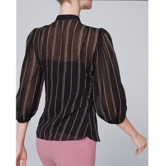 White House Black Market Pleated Ruffle Blouse Top - Picture 3 of 8